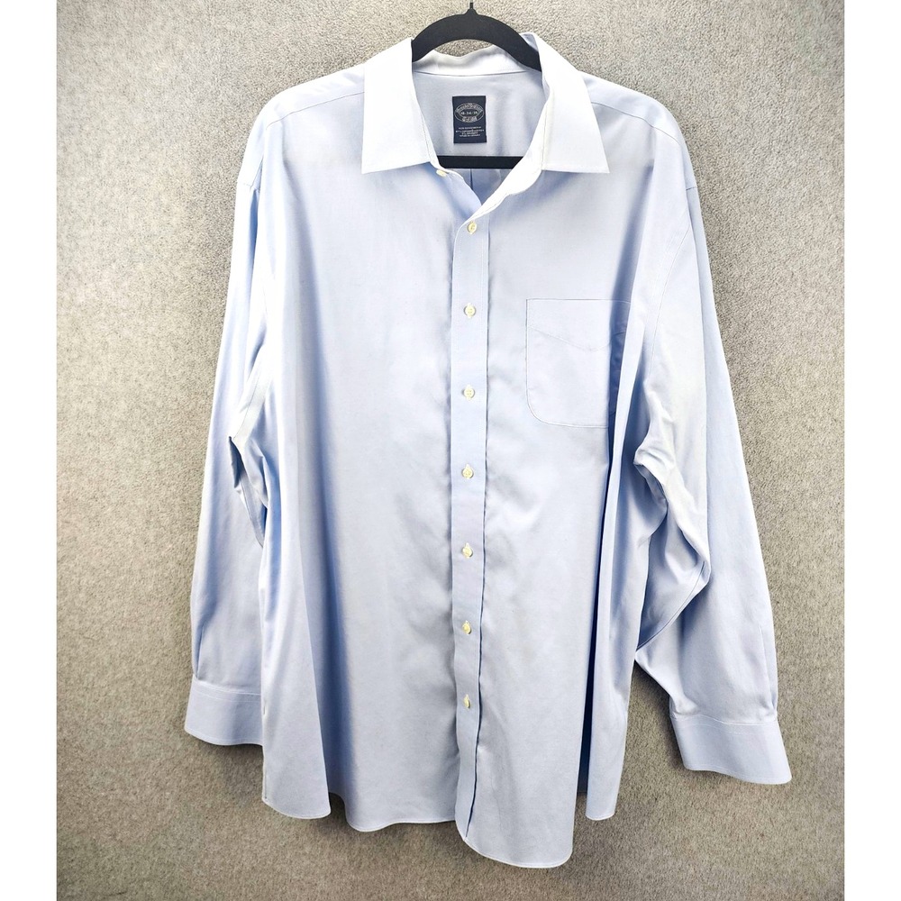 Brooks Brothers Non-Iron Stretch Solid Blue Dress Shirt 18 34/35 Spread